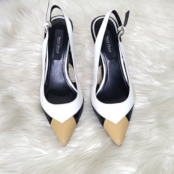 White House Black Market Shoes - White House Black Market Sling Back Heels Size 7 Spectator Black White Classic
